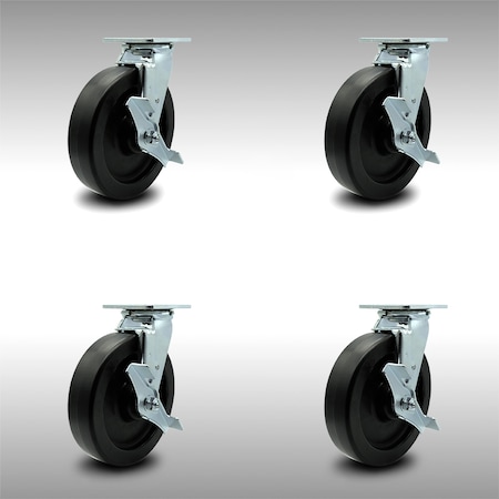 Service Caster 8 Inch SS Polyolefin Caster Set with Roller Bearings and Brake/Swivel Lock SCC SCC-SS30S820-POR-TLB-BSL-4